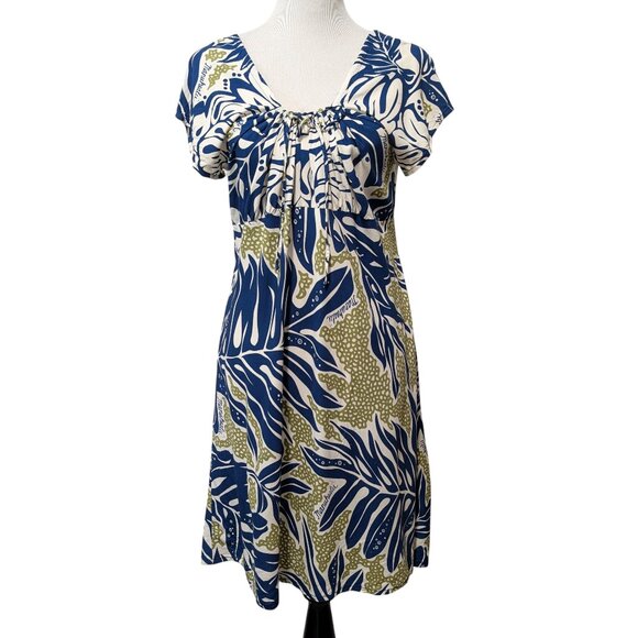 Vintage Manuheali'i Womens Sz S/M? Blue White Aloha Hawaiian Self Tie S/S Dress - Picture 2 of 9